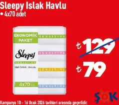 SLEEPY ISLAK HAVLU MENDİL 4X70 ADET fiyat ve kampanya bilgisi
